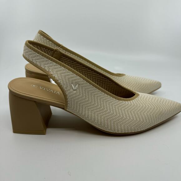 Vivaia "Leah" Ivory Chevron Pointed-Toe Sling-Back Heels - EU 38 (US 7-7.5) - Picture 1 of 16